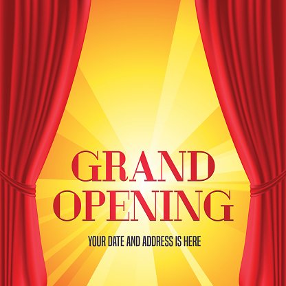 416x416 Grand Opening Vector Illustration, Background With Red Curtain