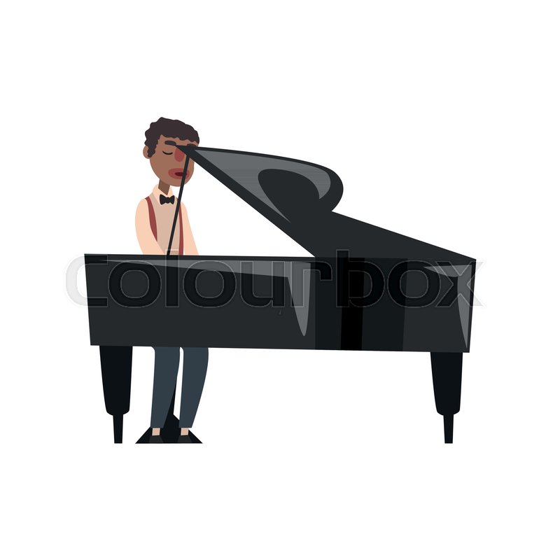 800x800 African American Jazz Musician Playing Grand Piano Vector