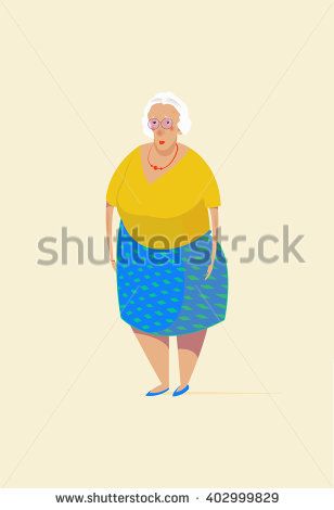 308x470 Grandma Vector Illustration On Yellow Background. Cute Cartoon Old