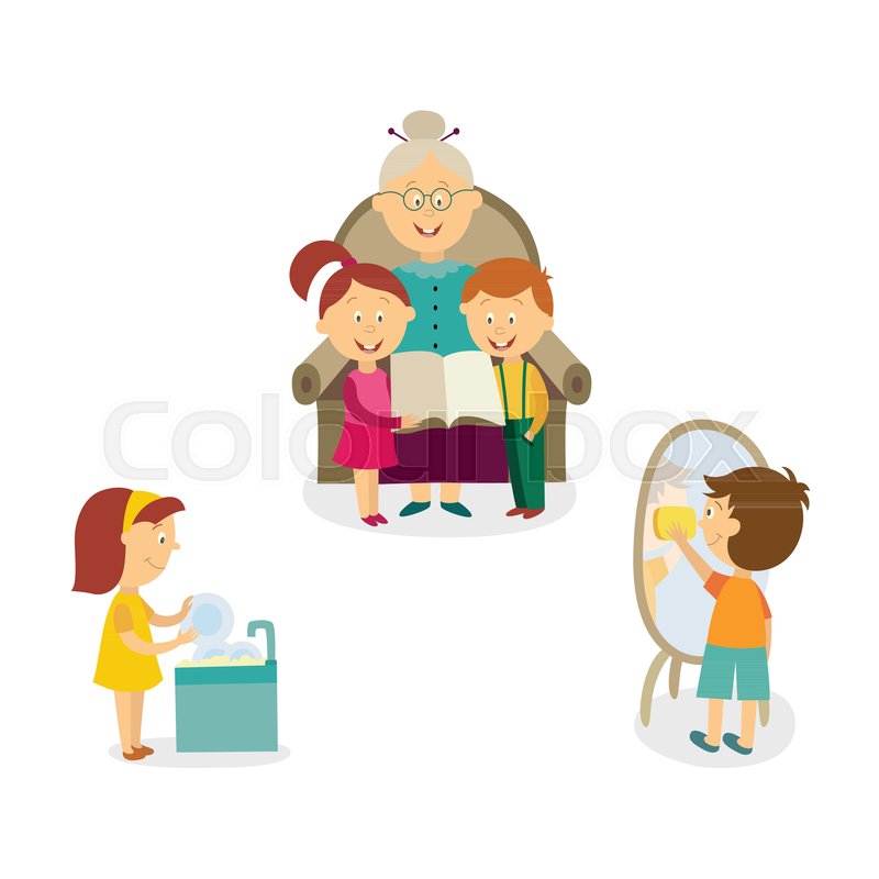 800x800 Kids Washing Dishes, Cleaning The House And Listening To