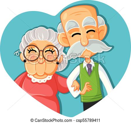 450x424 Senior Couple In Love Vector Cartoon Illustration. Grandma And