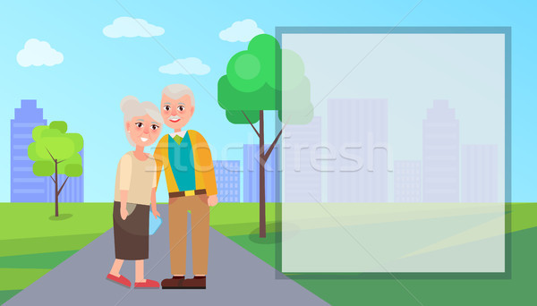 600x342 Grandma And Grandpa Vector In City Park Vector Illustration