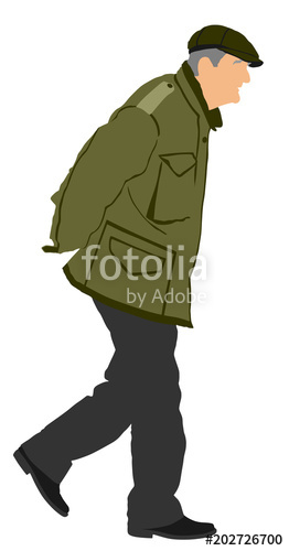 262x500 Old Man Person Walking. Vector Character Isolated On White