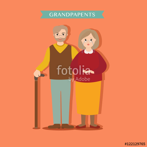 500x500 Young Lovely Grandparents On An Orange Background. Family Grandma