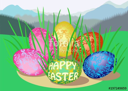 500x354 Easter Eggs, Colored And Decorated With Volute Ornaments, With