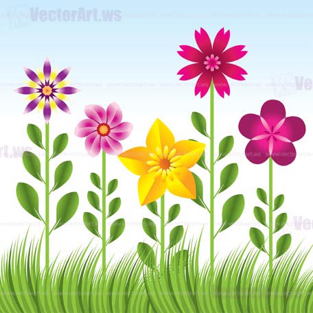 456x456 Abstract Flower Background With Grass Vector Illustration