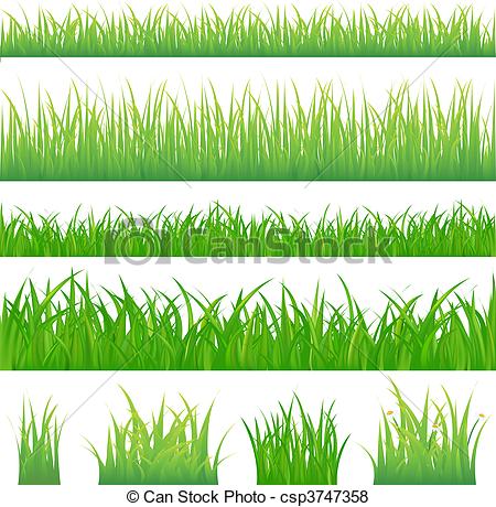 450x460 4 Backgrounds Of Green Grass And 4 Tufts Of Grass, Isolated On White.