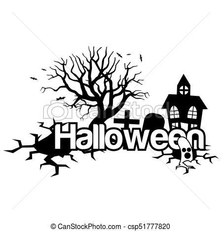 450x470 Halloween Vector Illustration With House,trees And Grave.