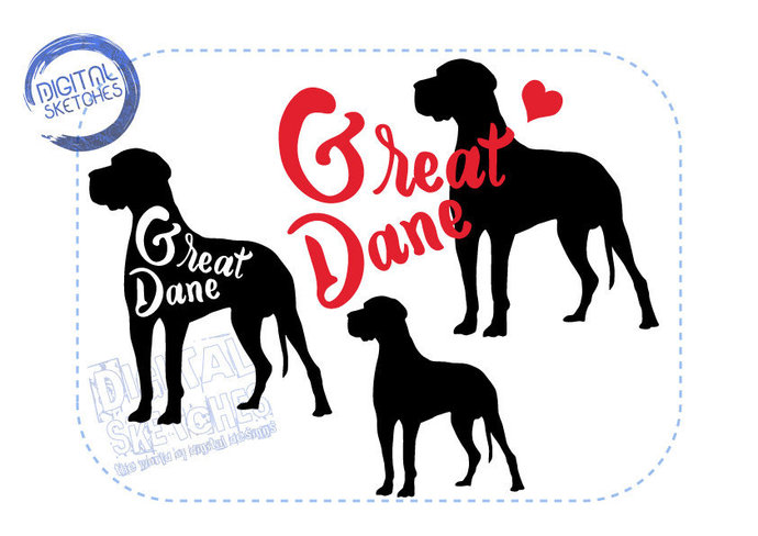 690x488 Great Dane Dog Set Cut File Animals By Digital Sketches On Zibbet