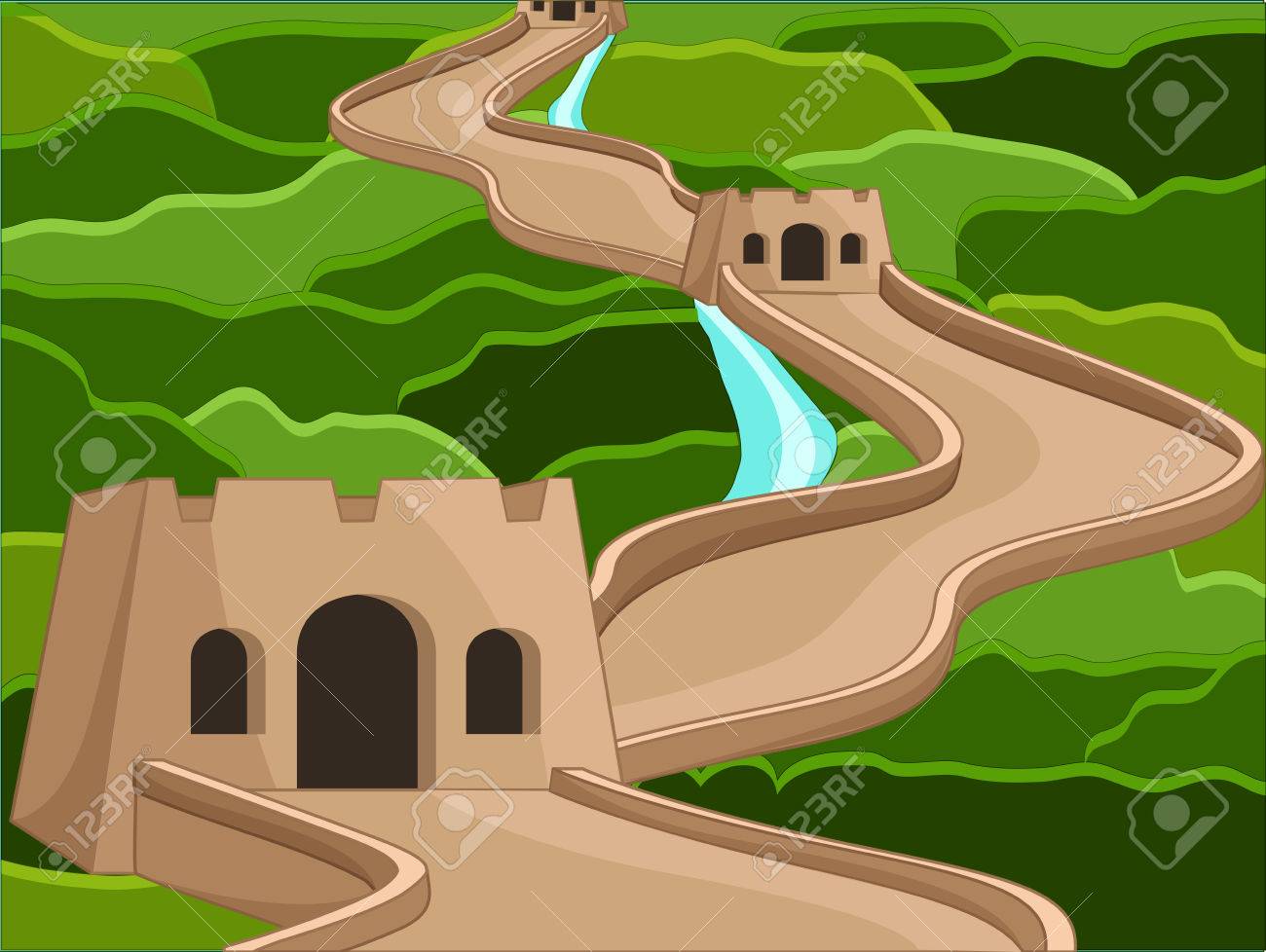 1300x978 Great Chinese Wall Old Architecture Famous Attributes Vector Stock