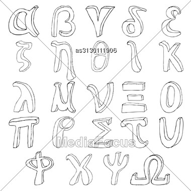 380x380 Hand Drawing Greek Alphabet Vector Illustration Set Black