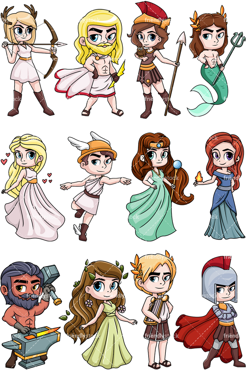 800x1200 Greek Gods Cartoon Vector Clipart
