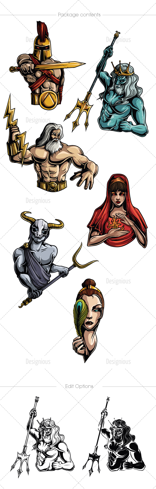660x2066 Greek Mythological Olympian Gods Vector Pack 1 Free Vectors