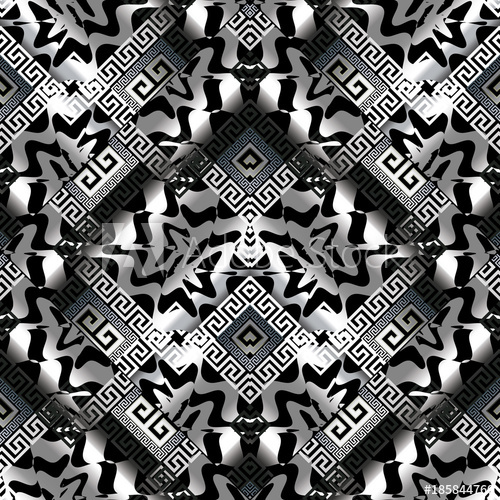 500x500 Abstract Greek Key Vector Seamless Pattern. Black Silver Geometric