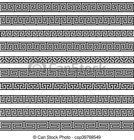 450x470 Set Different Borders Greek Ornament Patterns.