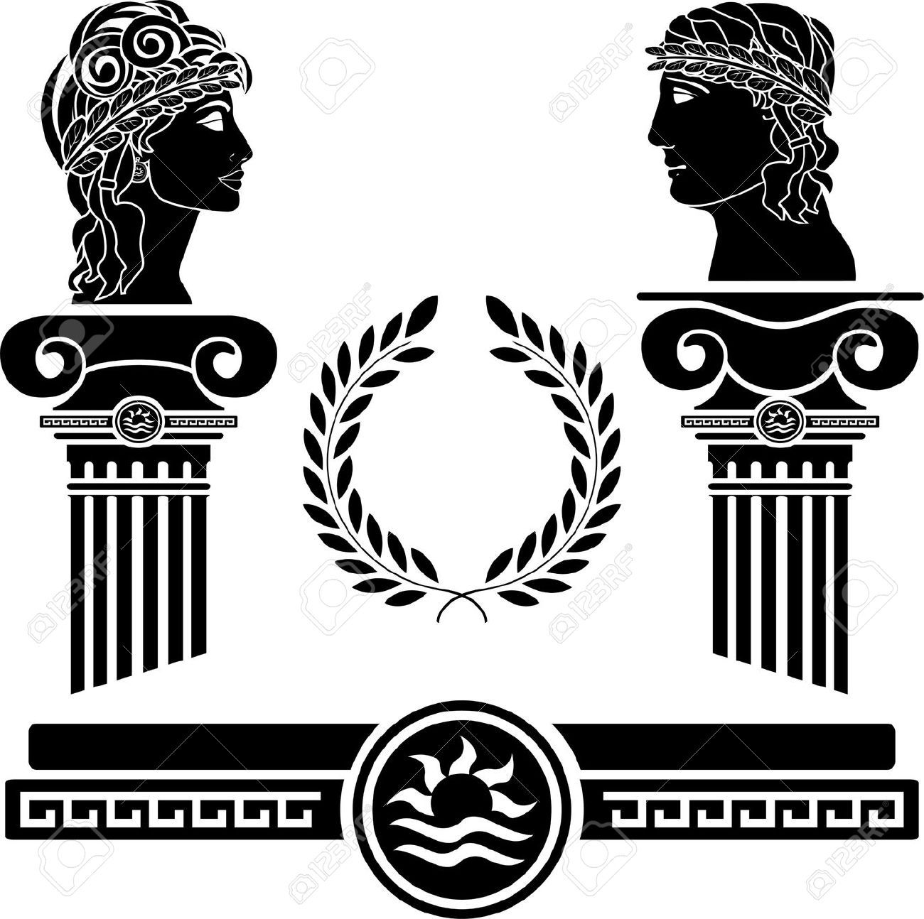 1300x1294 Greek Columns And Human Heads. Vector Illustration Greek Design