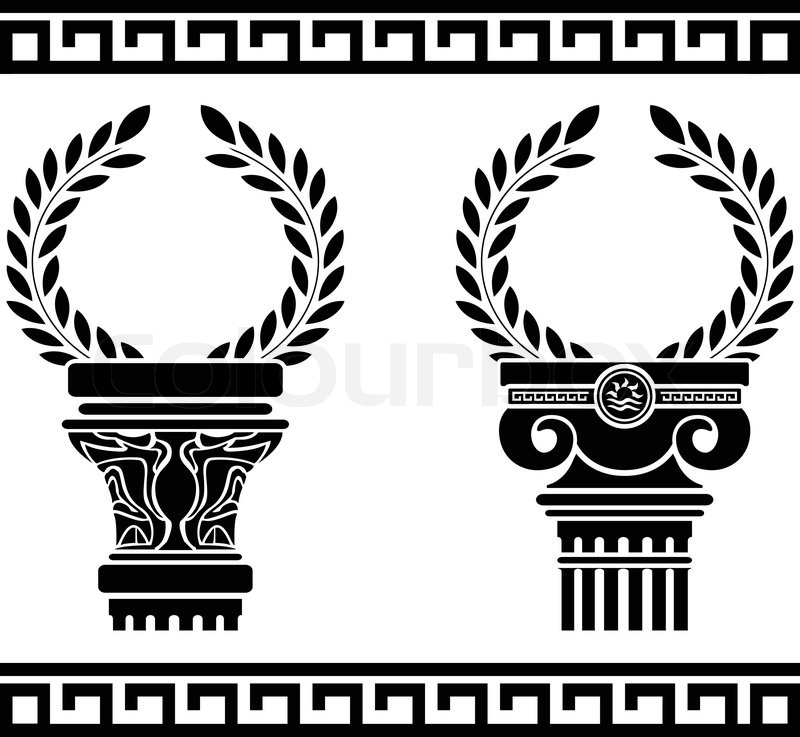 800x737 Greek Columns With Wreaths. Stencil. Vector Illustration Stock
