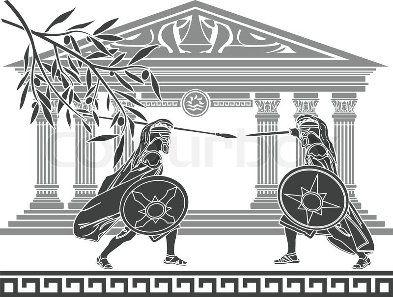 800x606 Greek Warriors And Temple. Stencil. Vector Illustration Stock