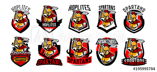 500x232 A Collection Of Emblems, Logos, Badges, A Spartan With A Sword