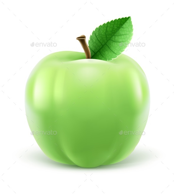 590x664 Green Apple With Leaf Vector Illustration By Loopall Graphicriver