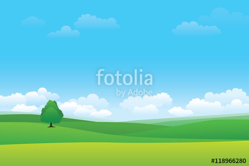 500x334 Green Hill Landscape. Vector Illustration Of Panorama View With
