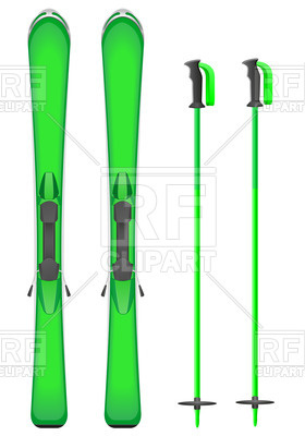 280x400 Green Mountain Skis And Sticks Vector Image Vector Artwork Of
