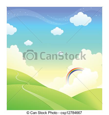 447x470 Green Mountain With Rainbow In Sky .