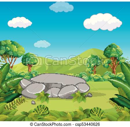 450x437 Illustration Of Nature Scene With Green Mountain.
