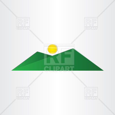 400x400 Abstract Green Mountain With Sun Icon Vector Image Vector
