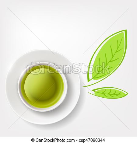 450x470 Green Tea. Stock Illustration. White Cup Of Green Tea. Vector