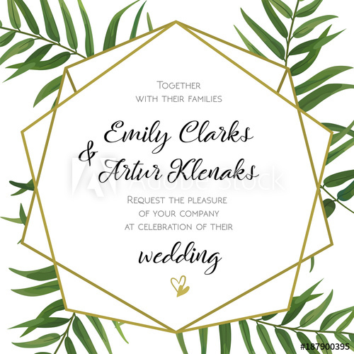 500x500 Wedding Invitation, Floral Invite Card Design With Green Tropical