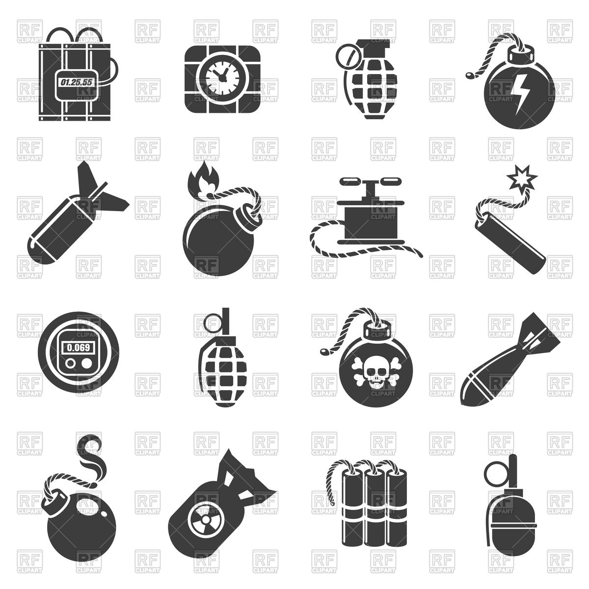 1200x1200 Set Of Bomb, Grenade And Mine Icons Vector Image Vector Artwork