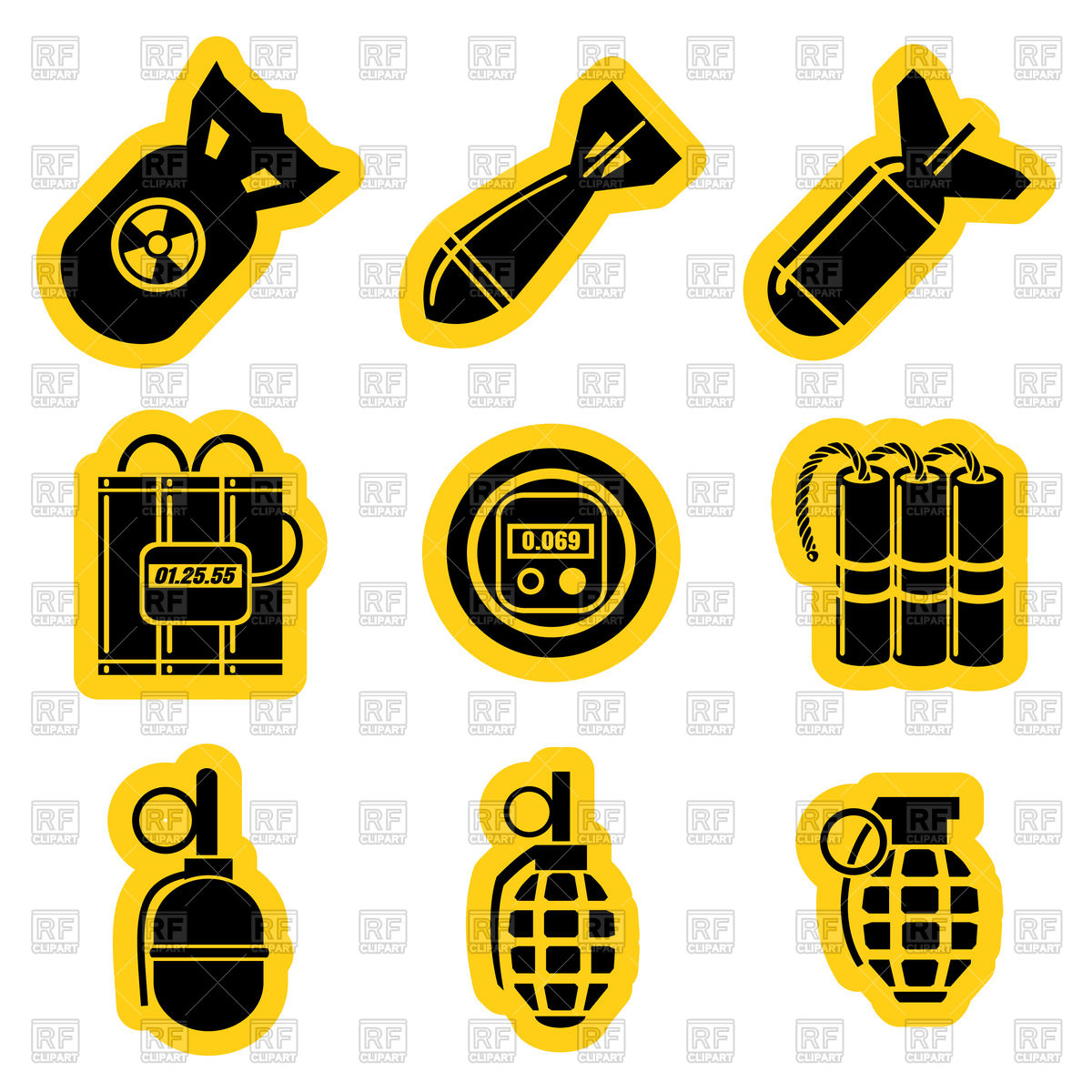1200x1200 Set Of Military Weapon With Yellow Outline