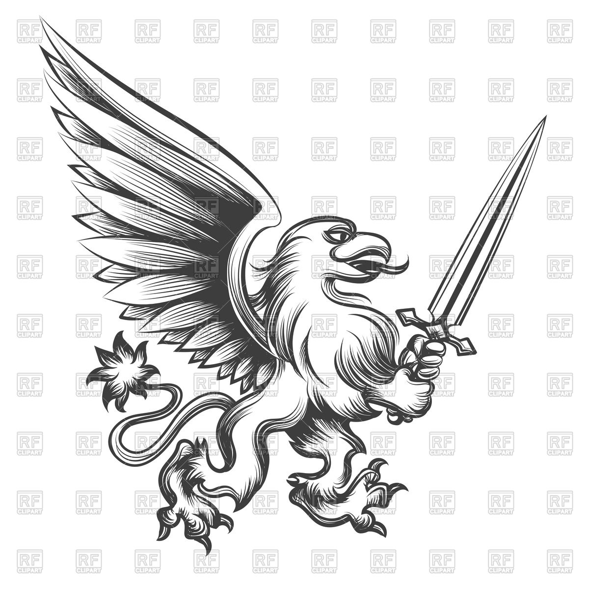 1200x1200 Engraving Griffin With Sword
