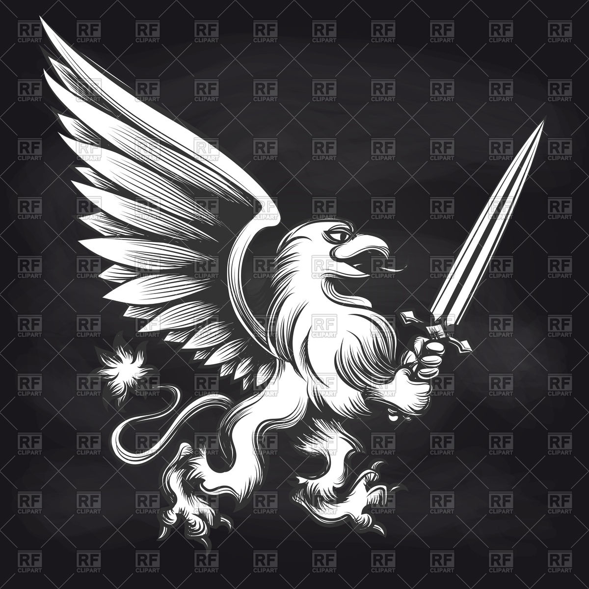 1200x1200 Hand Drawn Engraving Griffin With Sword Vector Image Vector