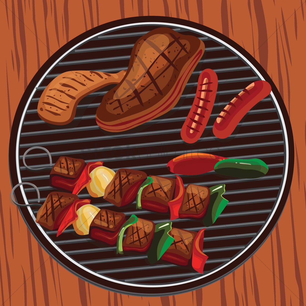 1300x1300 Food On Barbecue Grill Vector Image