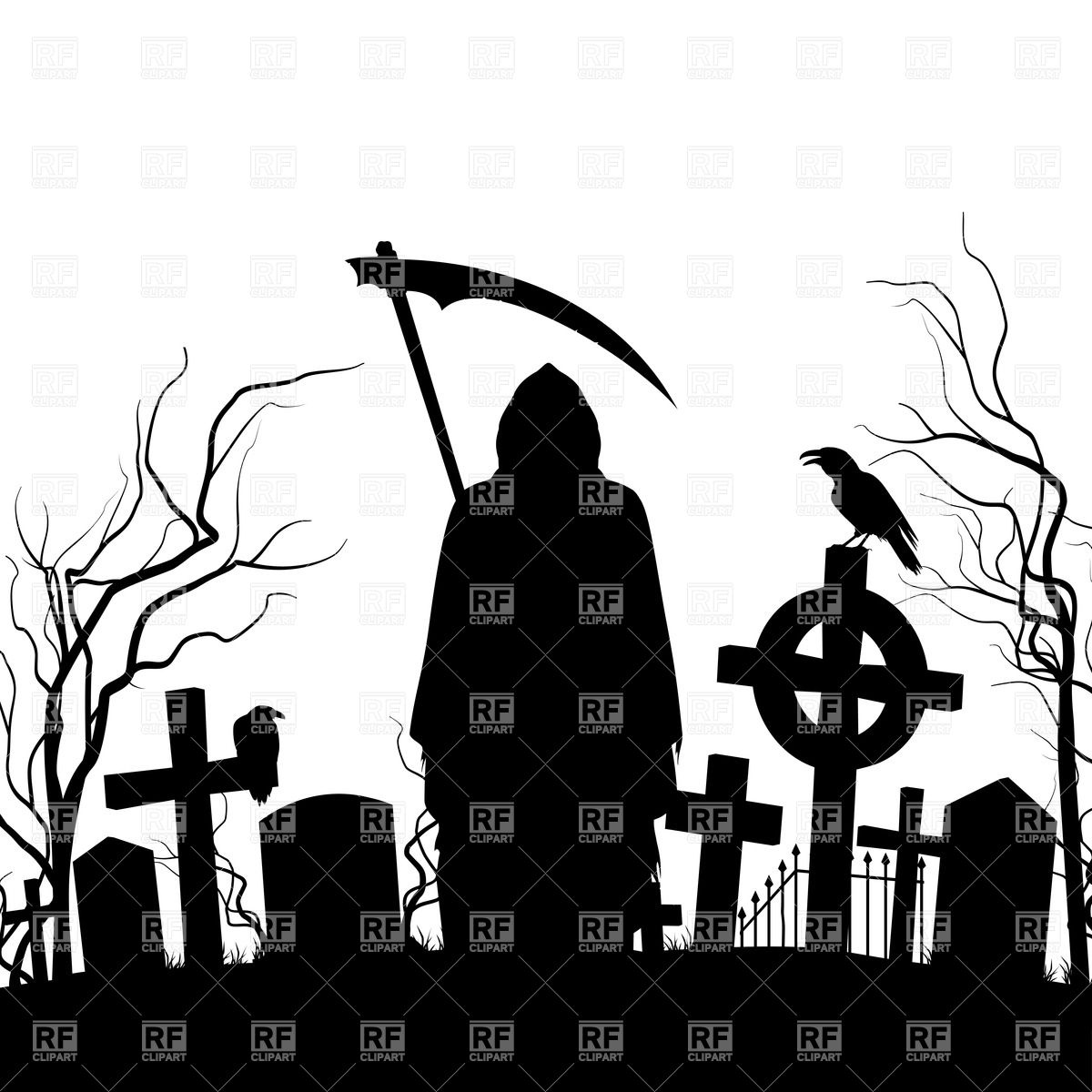 1200x1200 Silhouette Of The Grim Reaper And Cemeteries Vector Image Vector