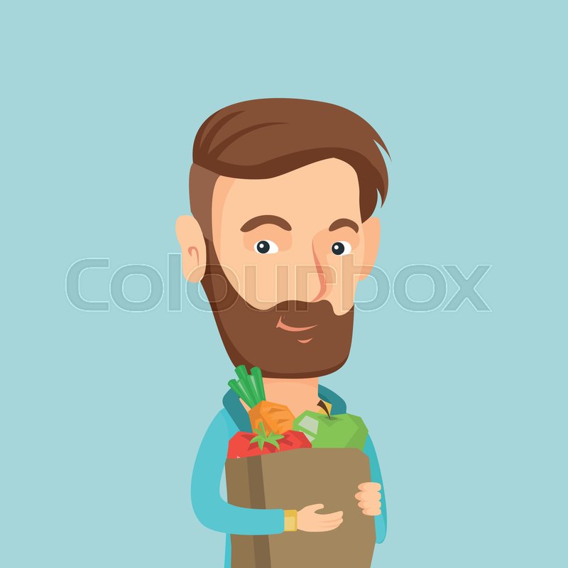 800x800 Young Caucasian Man Carrying Grocery Shopping Bag With Vegetables