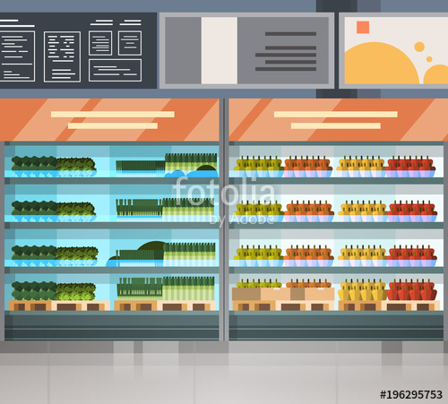 500x451 Grocery Store Row With Fresh Products On Shelves Modern