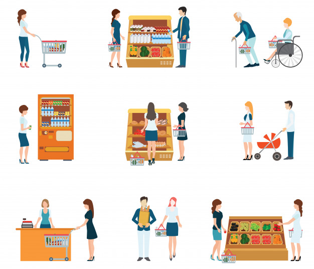626x536 People In Supermarket Grocery Store Vector Premium Download