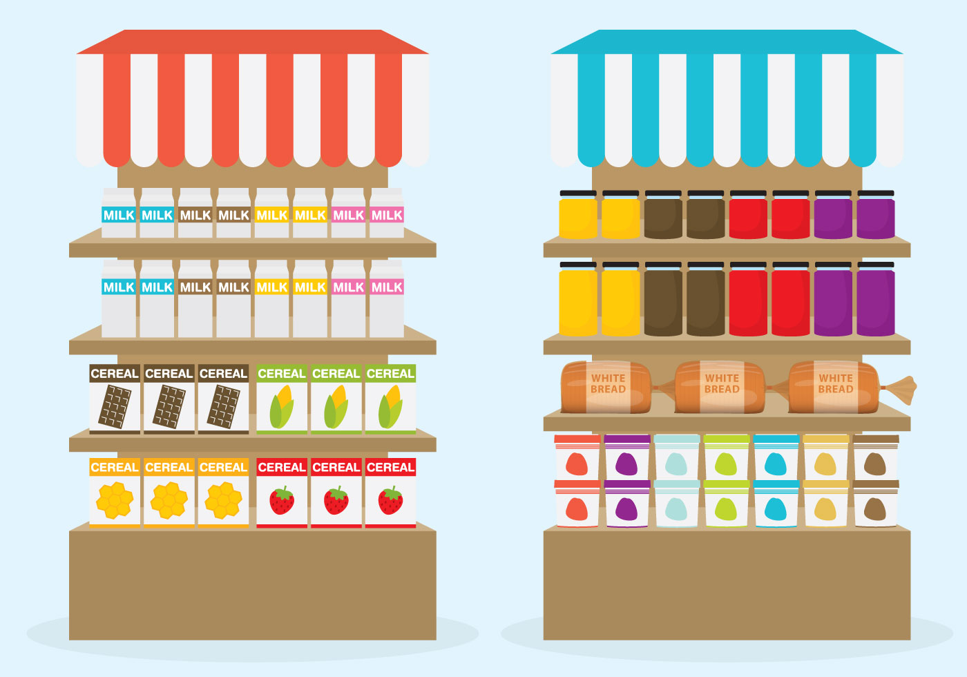 1400x980 Supermarket Shelf Vectors
