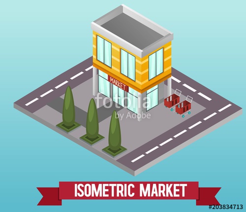 500x430 Vector Low Poly Isometric Shop Or Supermarket. Vector Isometric