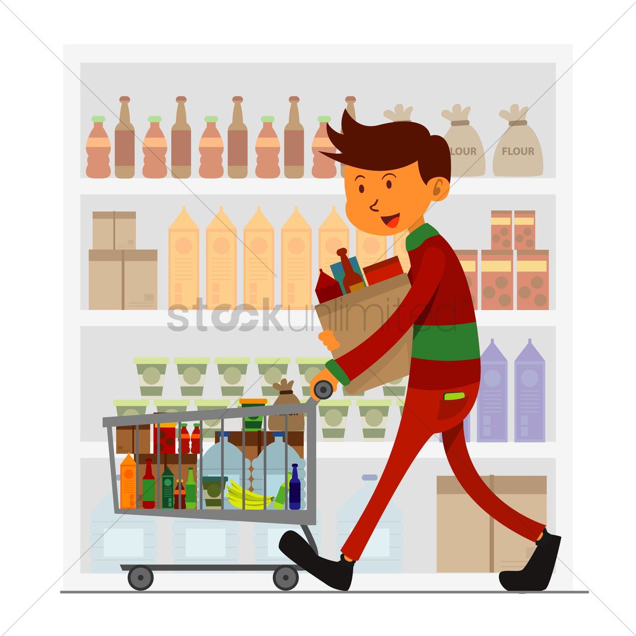 1300x1300 Man Doing Grocery Shopping Vector Image