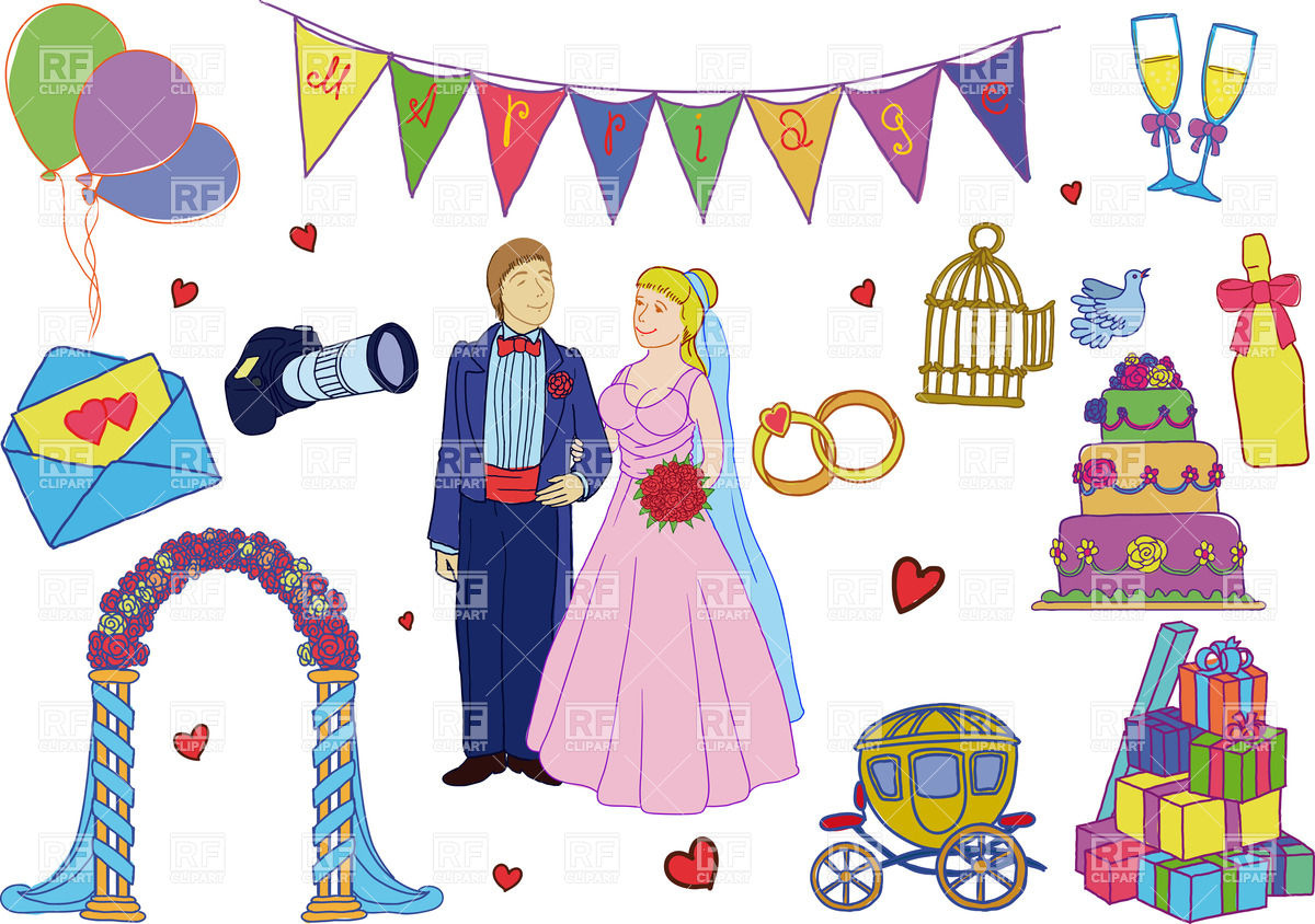 1200x844 Simple Cartoon Wedding Decorations And Bride With Groom Vector