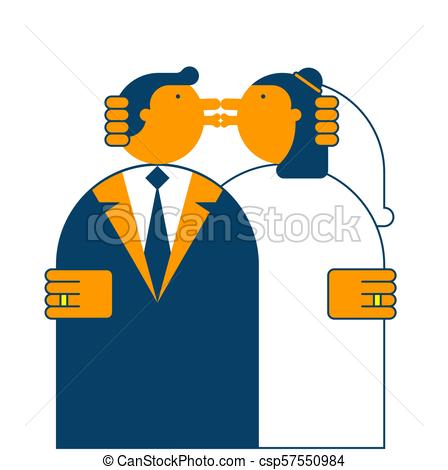448x470 Wedding Kiss. Bride And Groom. Vector Illustration.