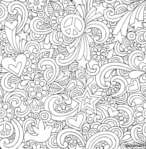 490x500 Seamless Notebook Doodles Psychedelic Groovy Pattern Stock Image