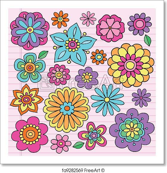 561x581 Free Art Print Of Flower Power Groovy Doodles Vector. Flower Power
