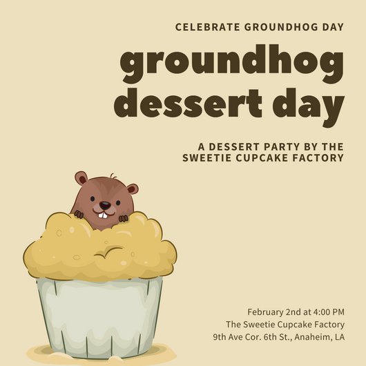 530x530 Cream With Groundhog And Muffin Vector Groundhog Day Invitation