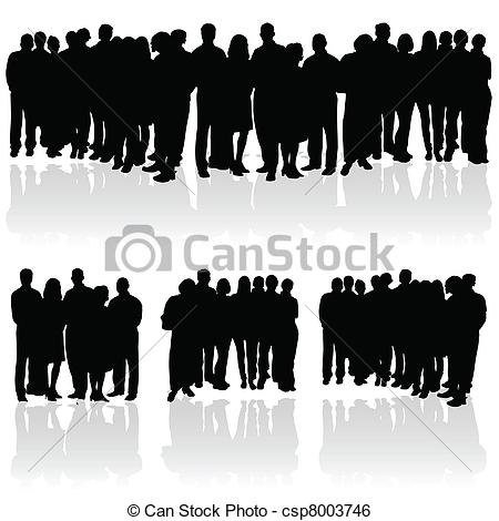 450x470 People Group Silhouette Of Art Vector Illustration On White.