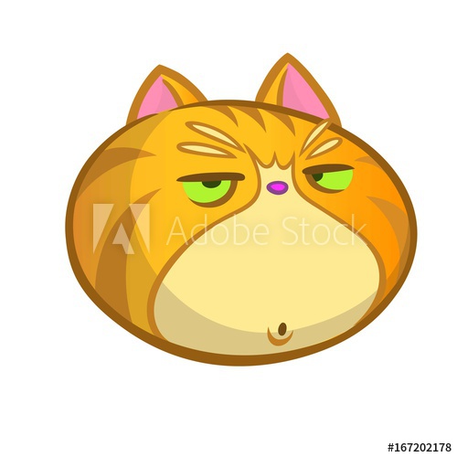 500x500 Vector Illustration Of Orange Cat Head Cartoon Style. Grumpy Cat